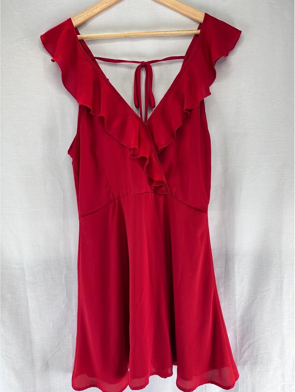 Altar’d State Medium Red Ruffle Open-Back Fit & Flare Mini Dress
